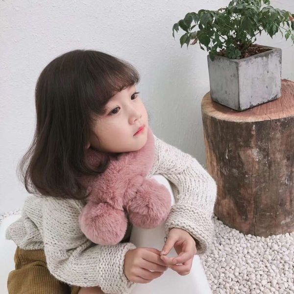 

imitat , korean rabbit children's scarf boys and girls' little baby plush scarf, winter versatile warm g8np, Red;brown