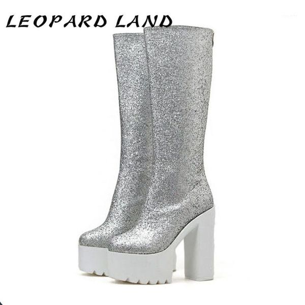

leopard land black sliver 2020 long plarfrom boot for spring stage catwalk models waterproof platform high boots women shoes1