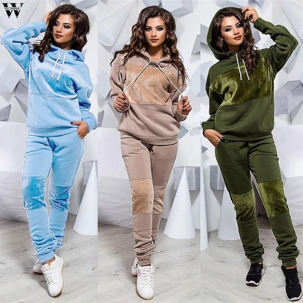

women's tracksuits 2021 women two piece set velvet autumn 2 pc hoodie + pants suit female sports hooded sweatshirt, Gray