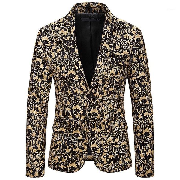

men's suits & blazers golden pattern print jacquard suit jacket men brand single breasted wedding groom tuxedo blazer party dinner cost, White;black