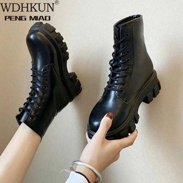 

2021 botas women motorcycle ankle boots wedges female lace up platforms spring black leather oxford shoes woman botas mujer #2d4s