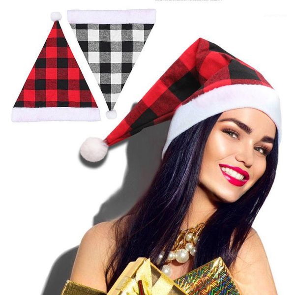 

christmas hat santa claus costume xmas plaid cap home party decoration1