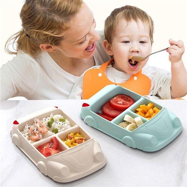 

baby food containers infant bamboo fiber training dishes baby feeding sets children tableware car shape bowl cup plates lj201019