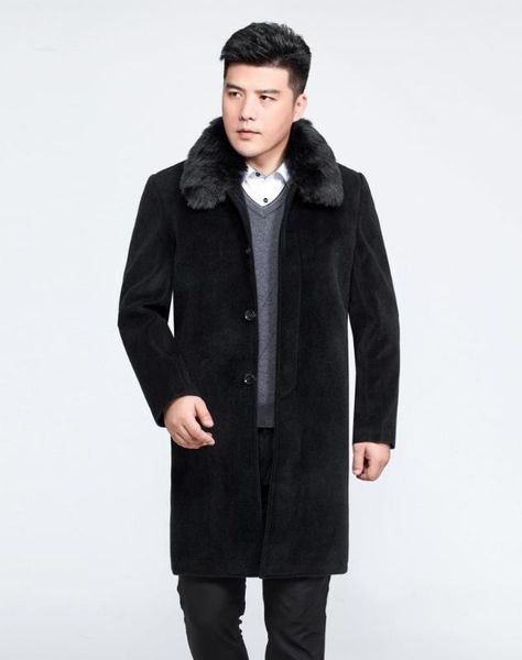 

man collar faux fur jacket winter men's coat plus size 5xl mens wool overcoat padded jackets abrigo hombre wxf5251, Black