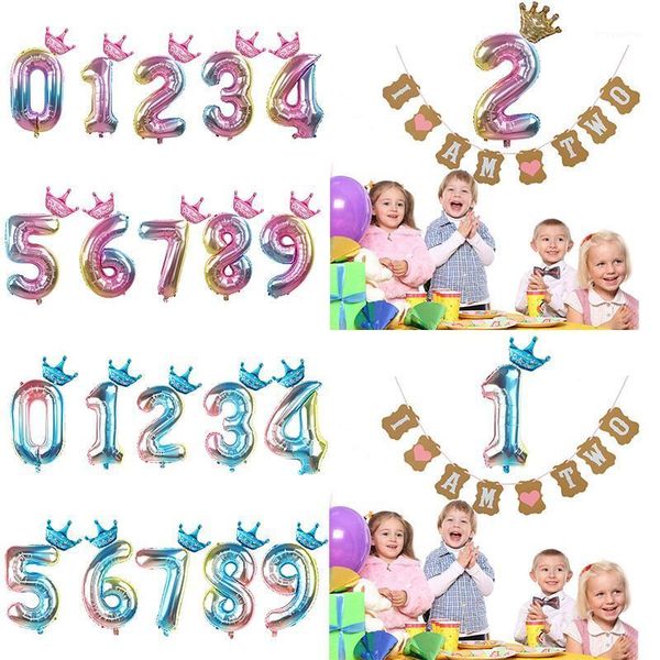 

2pcs/set multicolor number balloon with crown balloon1