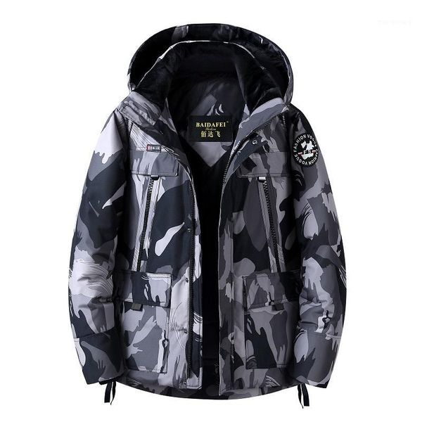 

2019 new men winter down jacket 90% white duck down camouflage jacket fashion hooded thicken warm casual parka 4xl1, Black