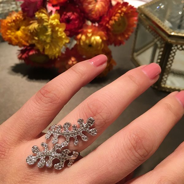 

simple cool wind leaves leaves ring zircon open net red tide wedding party, Silver