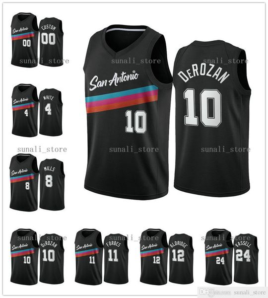 

2020-21 new city black demar 10 derozan lamarcus 12 aldridge bryn 11 forbes derrick 4 white patty 8 mills devin vassell jerseys edition, Black;red