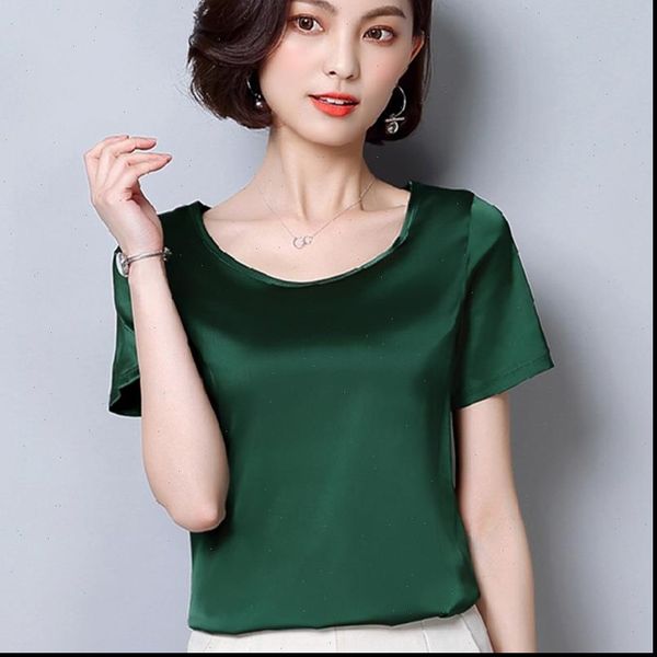 

women summer chiffon blouses and shirts ladies imitation silk feminine blouse short sleeve blusas femme plus size white top