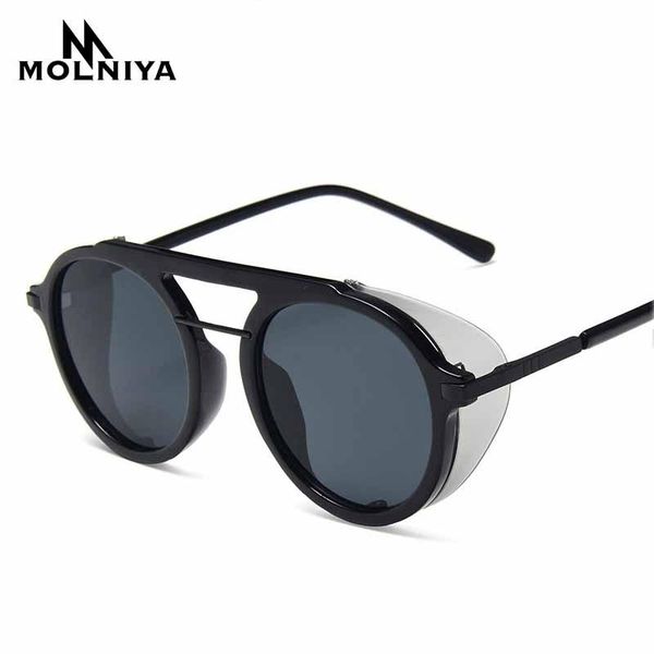 

molniya brand round steampunk sunglasses men women retro siamese sun glasses lady gradient lens eyewear, White;black