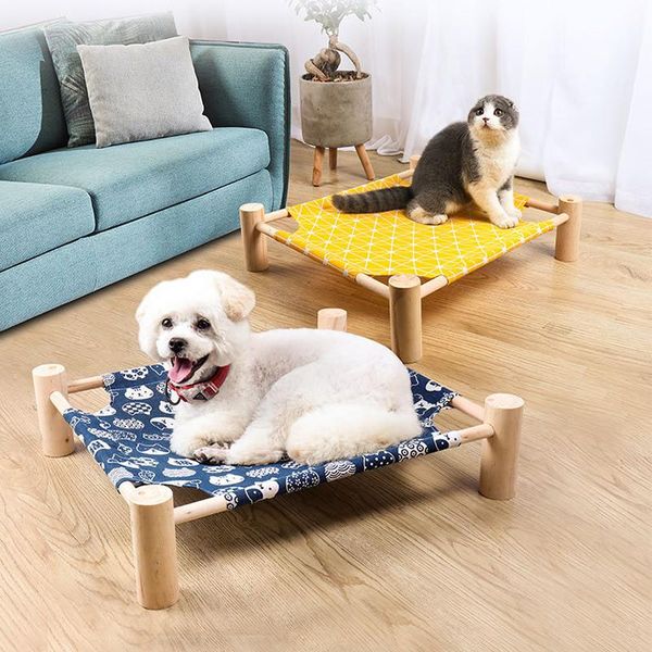 

simple wooden canvas cat bed elevated cat hammocks bed wood lounge for small dogs cats pet accessories