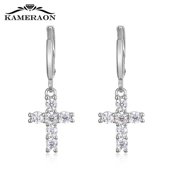 

dangle & chandelier kameraon trendy crystal crosses earrings drop bright korean style 925 sterling silver jewelry cubic zirconia catkin with