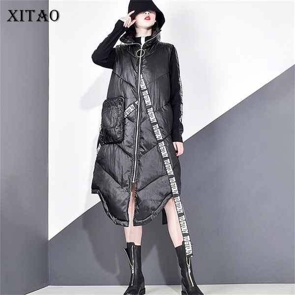 

xitao women black sleeveless pocket loose vest new mandarin collar sleeveless casual vest female solid color coat zll2158 201214, Black;white