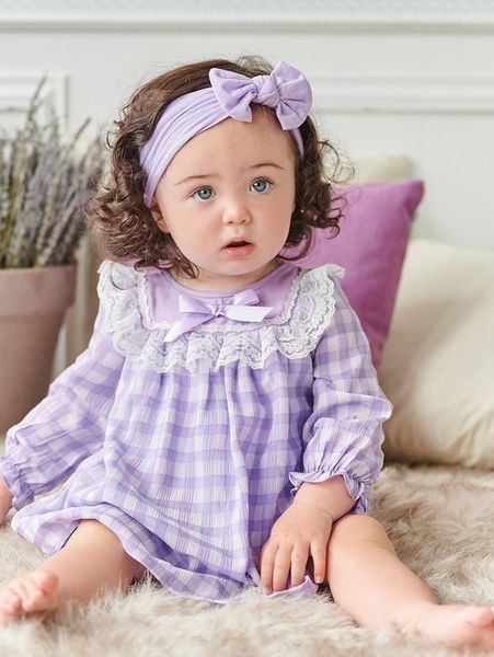 

baby girl gingham contrast lace dress she, Red;yellow