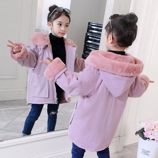 

down coat baby girls clothing 2021 winter thicken female kids long jactet children's wool hooded snowsuit faux fur outerwear, Blue;gray