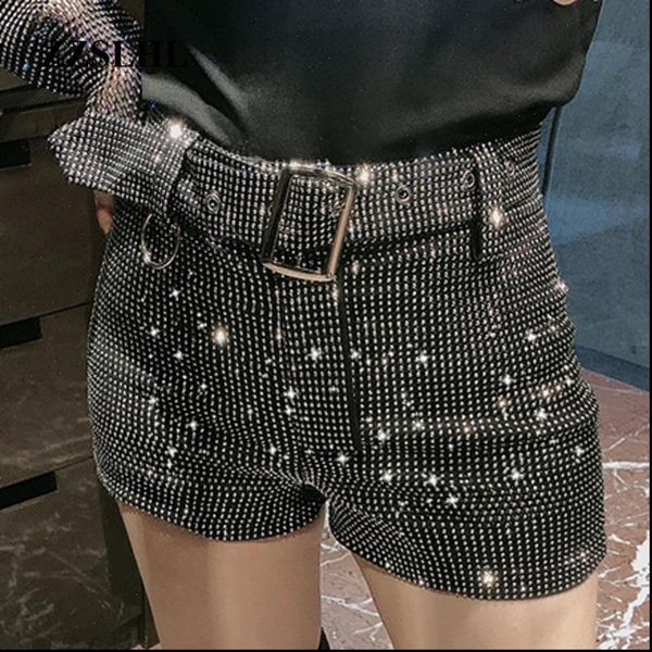 

2020 heavy industry wide leg winter womens new fashion wild high waist a line rhinestone shorts zzslhl, White;black