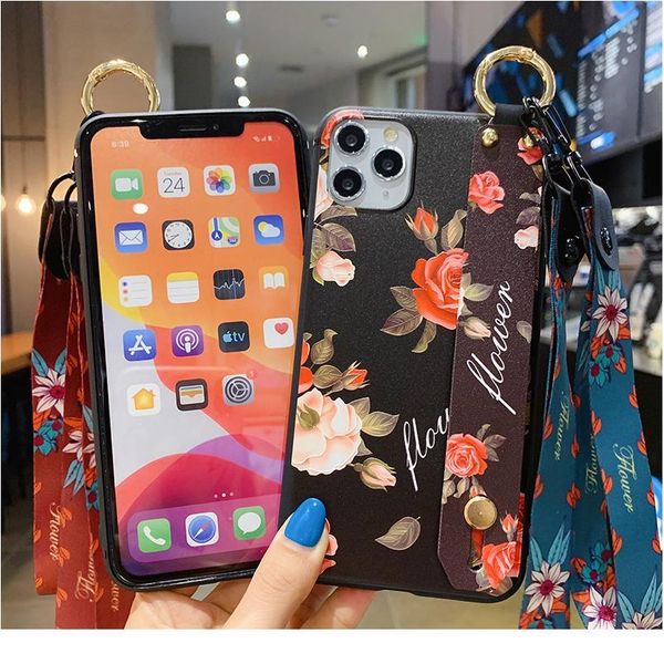 

rose flower wrist strap phone case for iphone 7 8 6s plus se2020 x xs xr 12 mini 11 pro m qylhbu