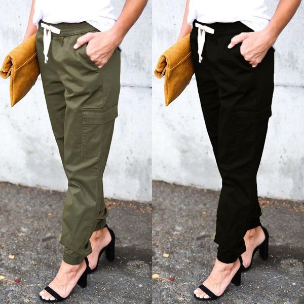 

women casual solid color sweatpants women pants elastic waist tie-up loose brand fashion overalls, Black;white