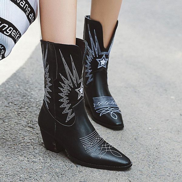 

aiweiyi brand designer women boots pointed toe high heels shoes woman autumn winter boots short ladies western ankle, Black