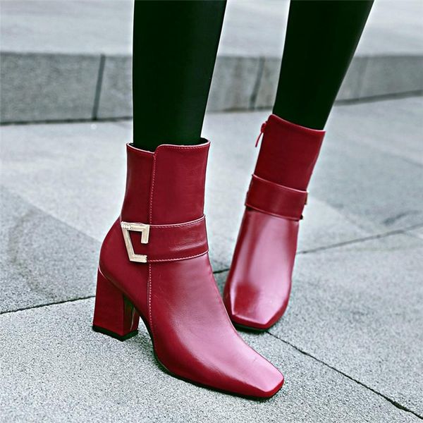 

2021 women ankle boots square heel women winter autumn shoes white red black fashion cool woman party shoes footwear size 32-43