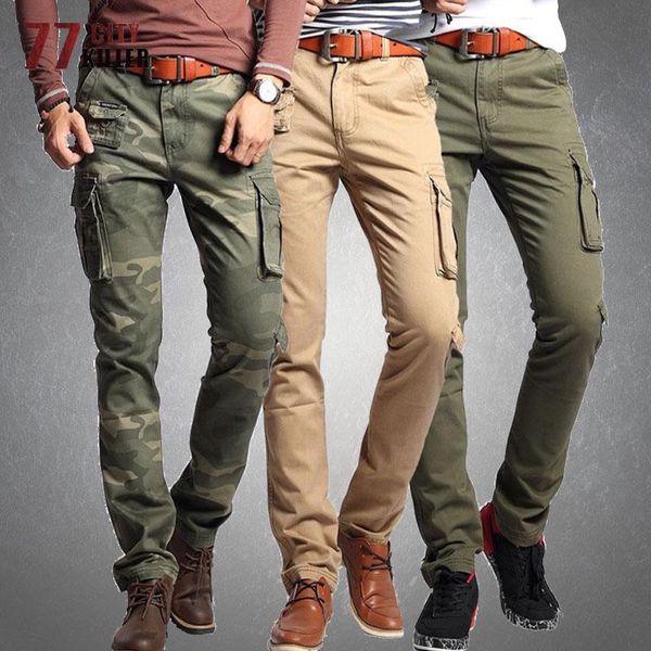 

men's pants camouflage cargo men multiple pockets cotton tactical trousers male casual slim streetwear joggers mens, Black