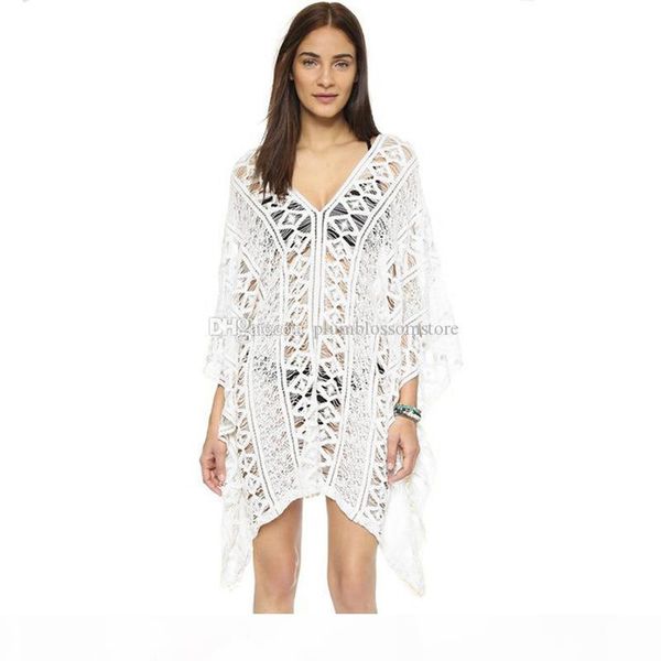 

2020 women bikini beach swimsuit cover-ups dress crochet hollow sunscreen long blouse lady summer swimsuit bathing suit cover ups beachwear, White;black