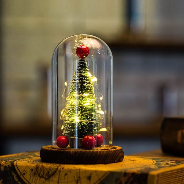 

christmas toy creative mini christmas gift led night light home deskdecoration glass covered christmas tree