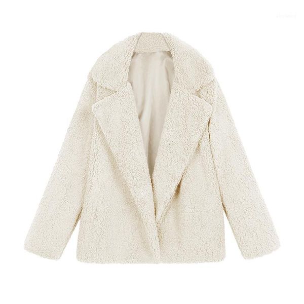 

2018 winter faux fur jacket women coat turn-down collar long sleeve side pocket solid fluffy coat warm slim overcoat outerwear1, Black