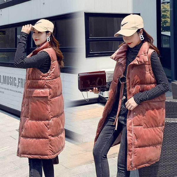 

swredmi long winter vest women stand collar velvet waistcoat outwear 2020 thick warm sleeveless jacket coat jaqueta feminina1, Black;white