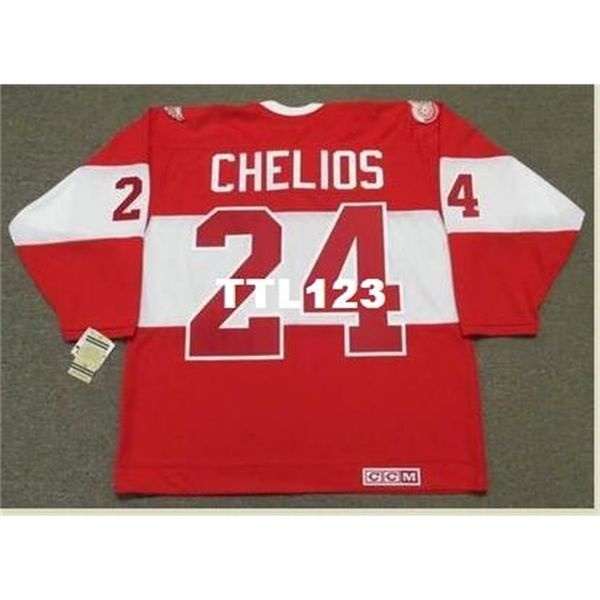 

740 #24 chris chelios detroit red wings ccm alumni hockey jersey or custom any name or number retro jersey, Black