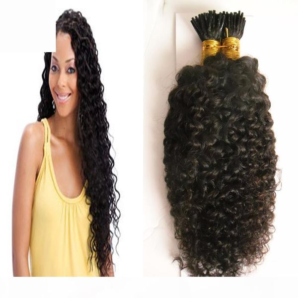 

curly human pre bonded fusion hair i tip stick keratin double remy hair extension 1.0g s 100g 10"-26, Black