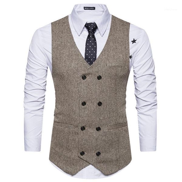 

autumn & winter western style new style men's woolen cloth double breasted suit waistcoat fashion casual v-neck waistcoat men's1, Black;white