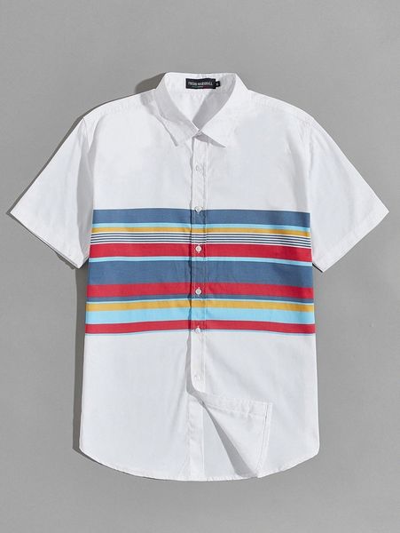 

men multi-color striped button up shirt q8rs#, White;black