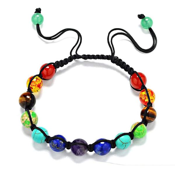 

bracelets trendy hand-woven 7 chakra for sale men women rhinestone reiki prayer stones healing balance beads bracele, Black
