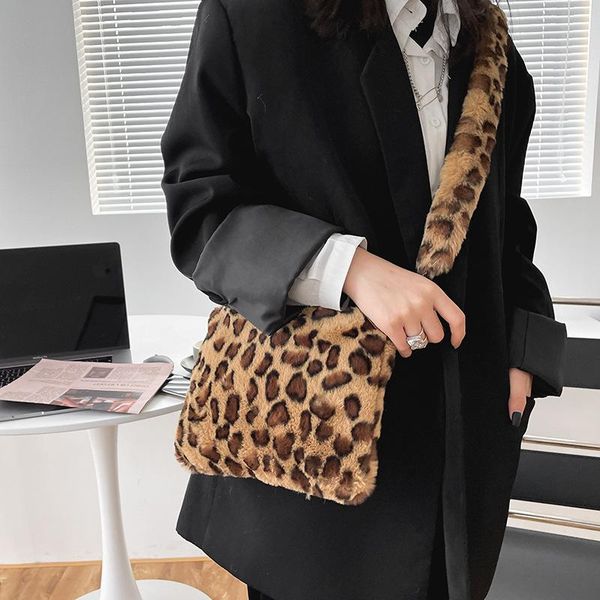 

shoulder bags 2021 autumn and winter korean plush personality leopard bag women fur female messenger