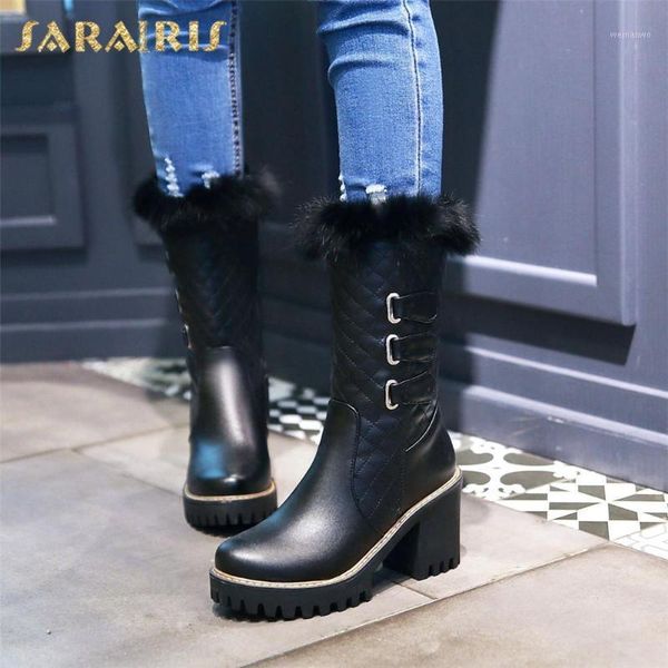 

sarairis 2021 skidproof platform chunky high heel zipper sonw keep warm winter boots work office plush boot lady1, Black