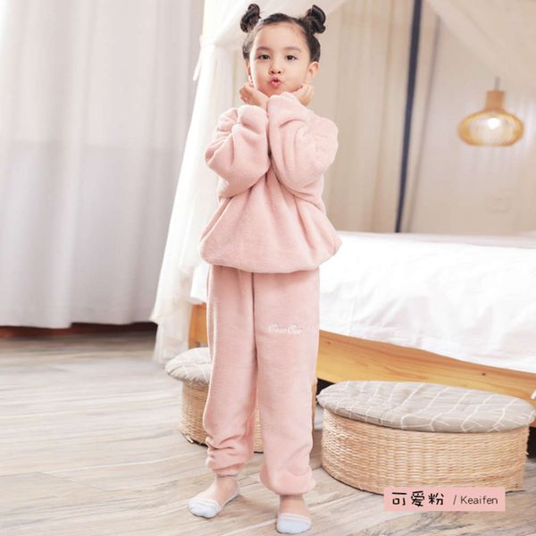 

new children's autumn and winter 2020 plush warm girl's boys' pajamas baby's two piece home suitpqek, Blue;red