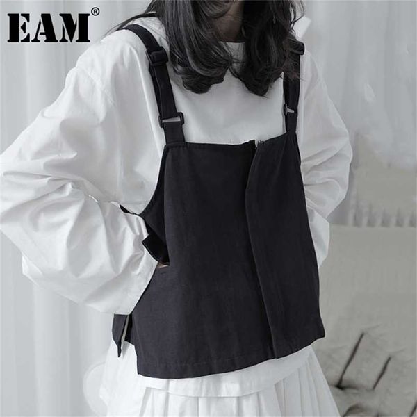 

[eam] women loose fit black pocket brief temperament vest v-collar sleeveless fashion spring autumn 2022 1da993 220117, Black;white