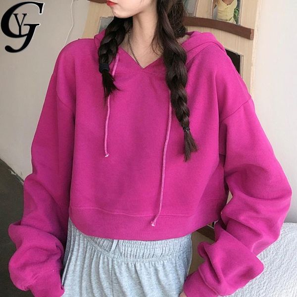 

women's hoodies & sweatshirts elegant solid cropped sweatshirt women kawaii harajuku hoodie 2021 autumn fashion long sleeve ladies top, Black