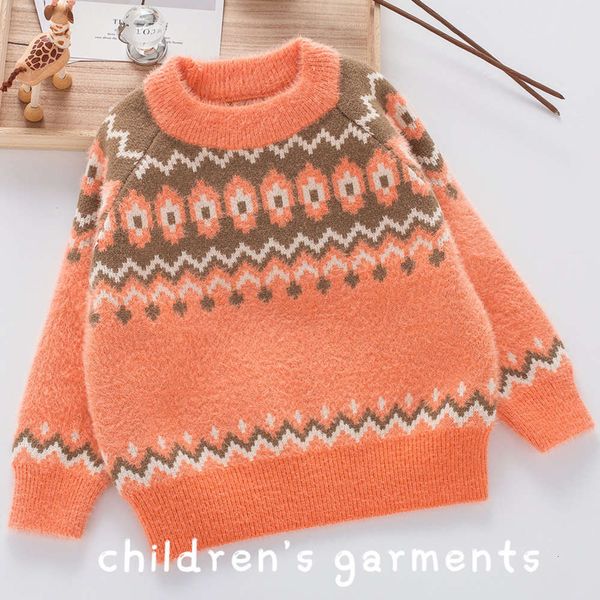 

2020 new autumn korean and winter children's sweater foreign sle pullover mink girl's round neck thickened t-shirt 617c, Blue