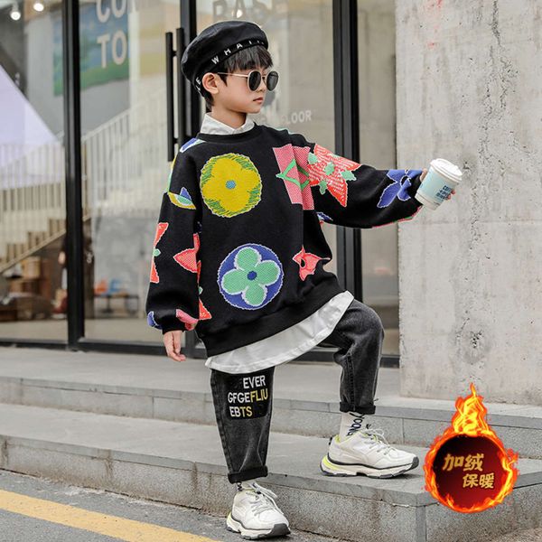 

autumn pullover children 2020 and new winter boys' thickened warm sweater, Black
