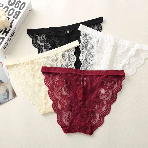

french hollowed out lace briefs 2020 new low waist thin breathable casual women's underwear, Black;white