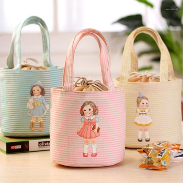 

korean insulation lunch bag lovely doll pattern stripe students hand lunch bags box bag thermal insulation package ice1
