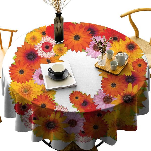 

wipeable round table cover floral capital q ornamental spring florets romantic inspirational initials print