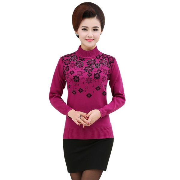 

knitting mother clothing floral new womens autumn winter turtleneck sweater pullover casual long sleeve knitted basic shirt top, White;black