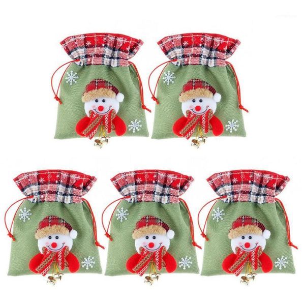 

christmas decorations 5pcs candy bags santa snowman elk bear drawstring gift for christmas, party, year1