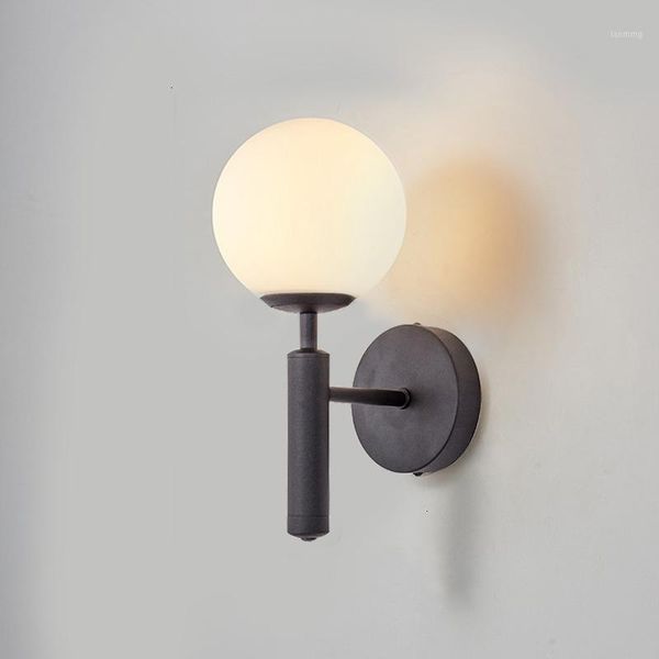 

modern glass ball wall lamp for bedroom home decoration bedside study read lights bronze black stairs lighting ac85-265v1