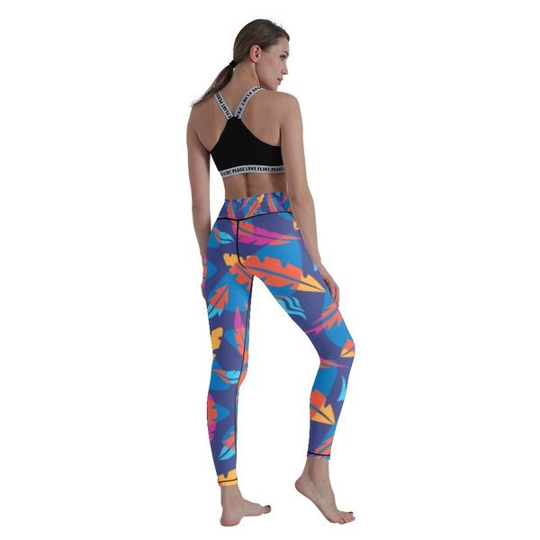 

plant series digital printing high waist hip lift 9 point bottom yoga pants women's large, Black
