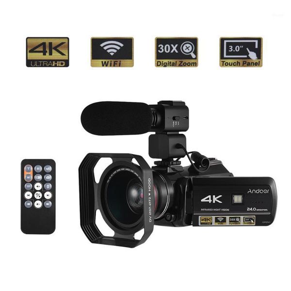 

andoer professional video camera camcorder 24mp dv recorder with 0.39x wide angle lens + lens hood + external microphone1