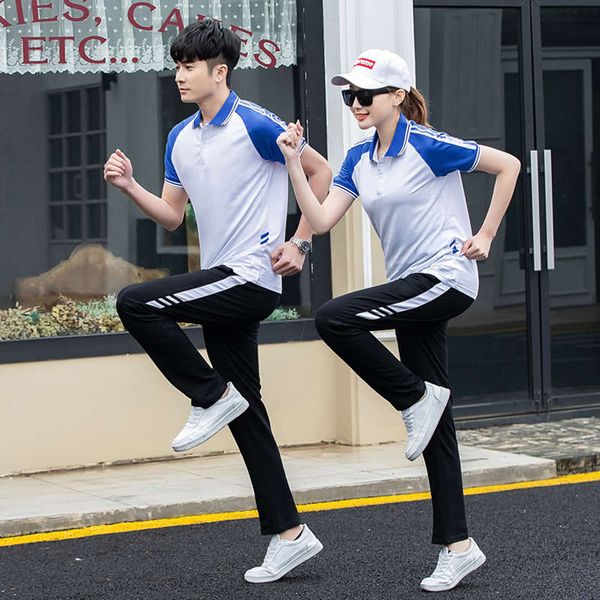 

summer cotton school uniform leisure sports short sleeve trousers suit, Gray